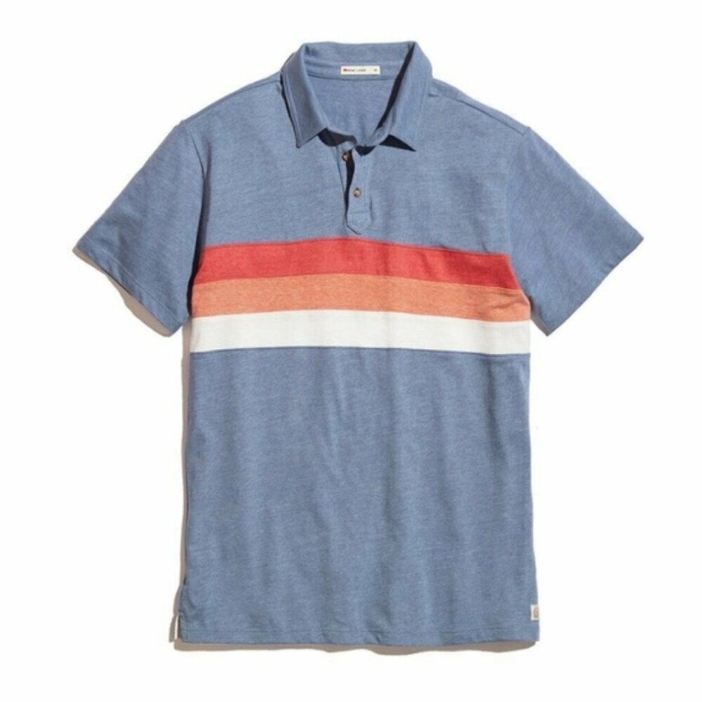 Marine Layer Lucas Polo in Blue-Grey with Color-blocked Stripes, M/L - Picture 11 of 11